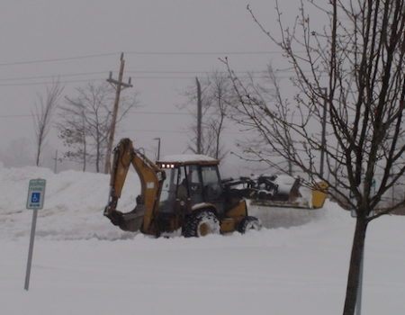 This Is A Photo Of An Excavator Working To Remove Snow From A Parking Lot, Excavation Plus, Western Ma